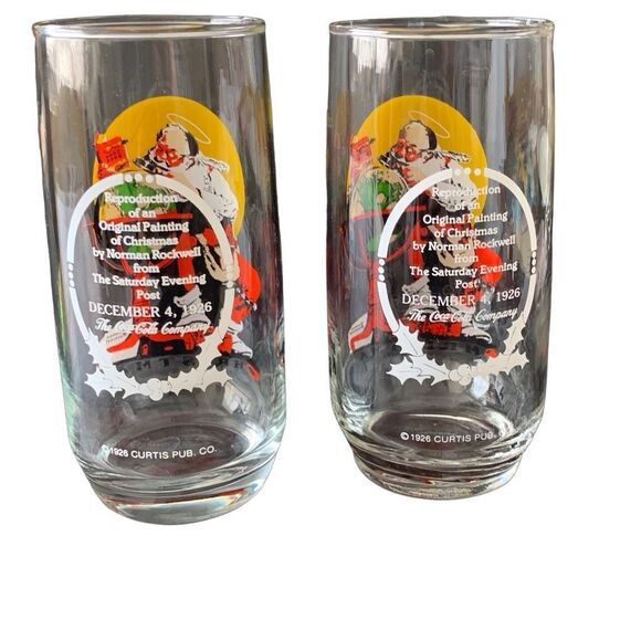 Vintage Coca-Cola Coke Santa Lot of 2 Glasses Norman Rockwell 1926 Reproduction - Picture 3 of 11